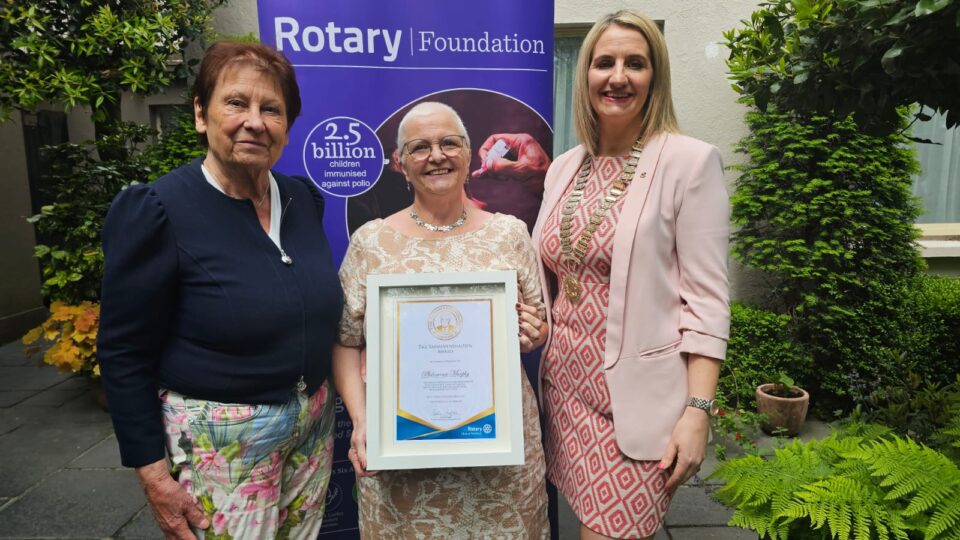This year, the club’s president, Natasha Hughes, had the distinct honour of presenting the Sassmannshausen Award to Mrs. Philomena Murphy, Chairperson of Wexford Tidy Towns.