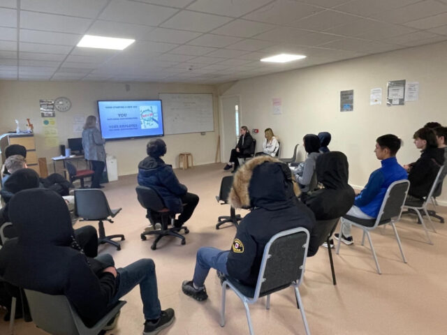 Gina Arcari, delivering talk to students in Youth Reach on You and Your Employer in starting a new job.