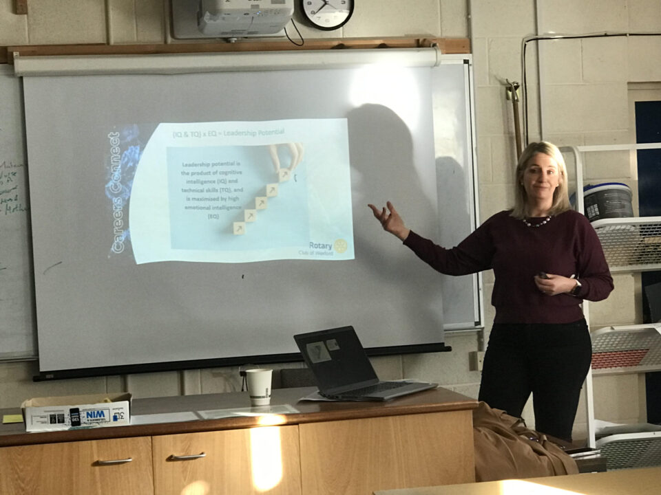 Natasha Hughes, a qualified Emotional Intelligence coach, delivering talk to students in Selskar College on leadership potential.